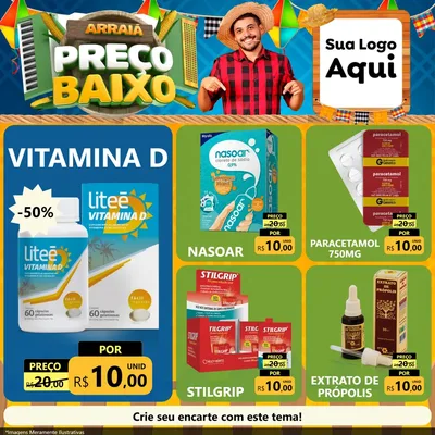 Modelo de Rede Social para Feed Facebook com o tema Arraiá de Preço Baixo - Junina para Farmácia