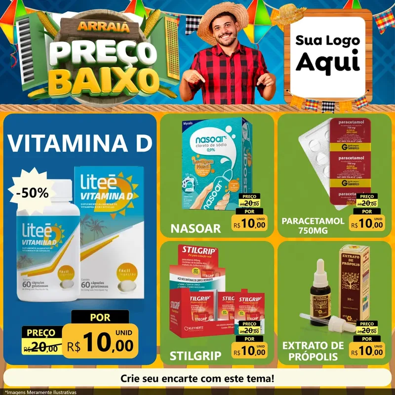Modelo de Rede Social para Feed Facebook com o tema Arraiá de Preço Baixo - Junina para Farmácia
