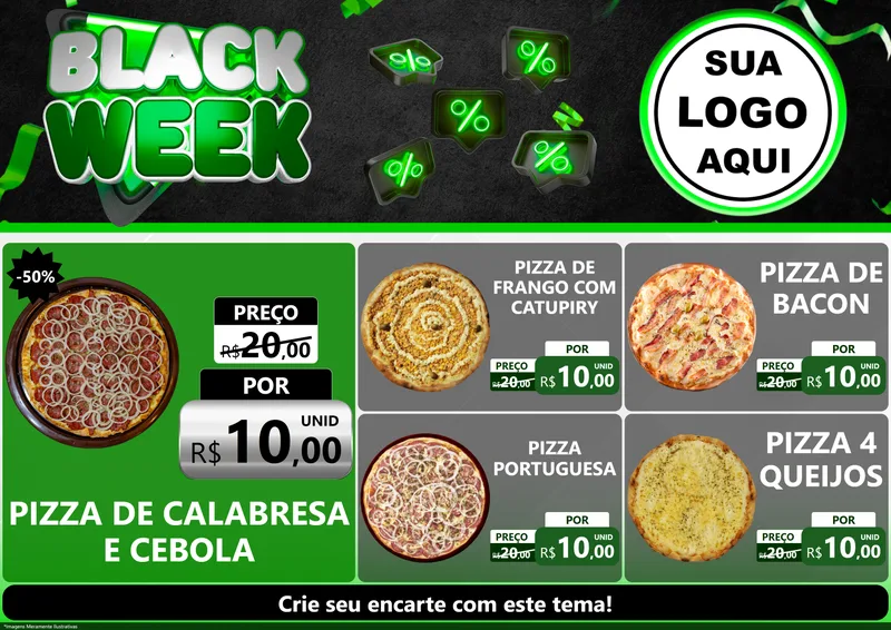 Modelo de Encarte para Encarte A4 Horizontal com o tema Black Week para Pizzaria