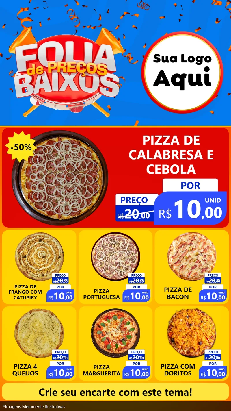 Modelo de Rede Social para Stories com o tema Folia de Preços Baixos para Pizzaria