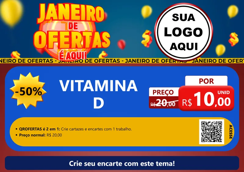 Modelo de Cartaz para Cartaz A4 Horizontal com o tema Janeiro de Ofertas É Aqui! para Farmácia