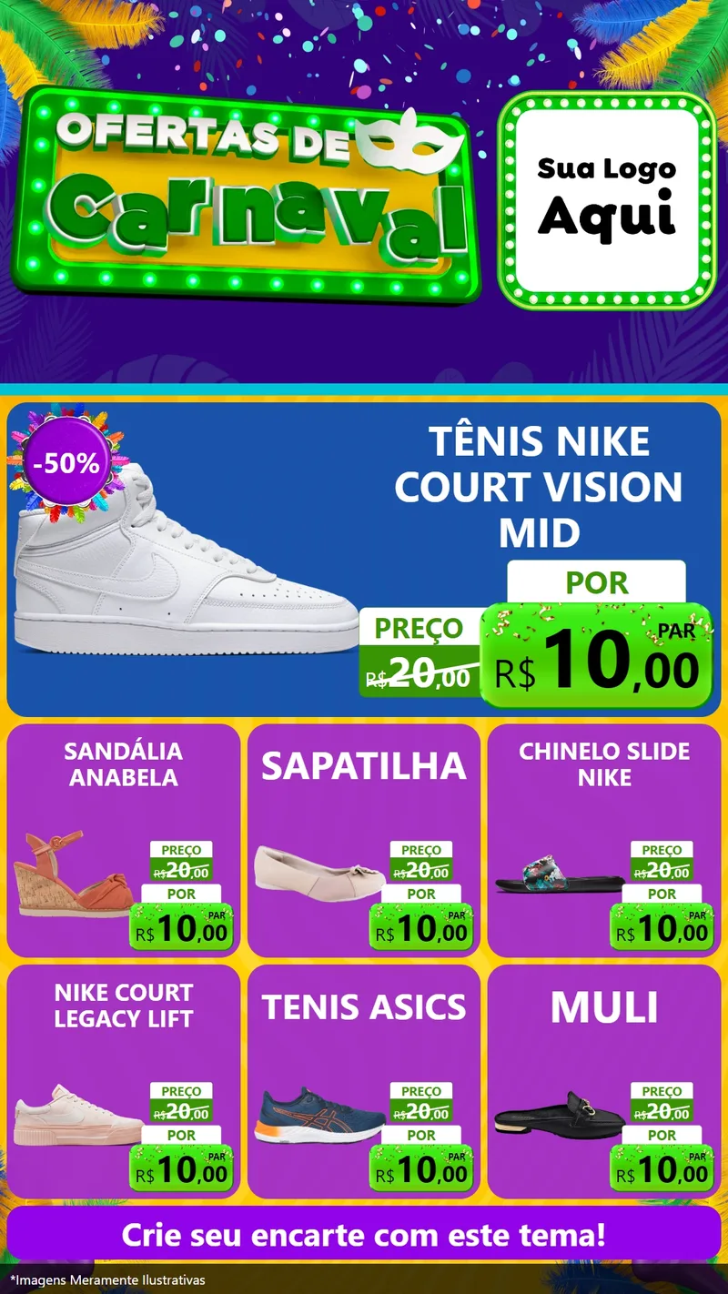 Modelo de Rede Social para Stories com o tema Ofertas de Carnaval para Calçados