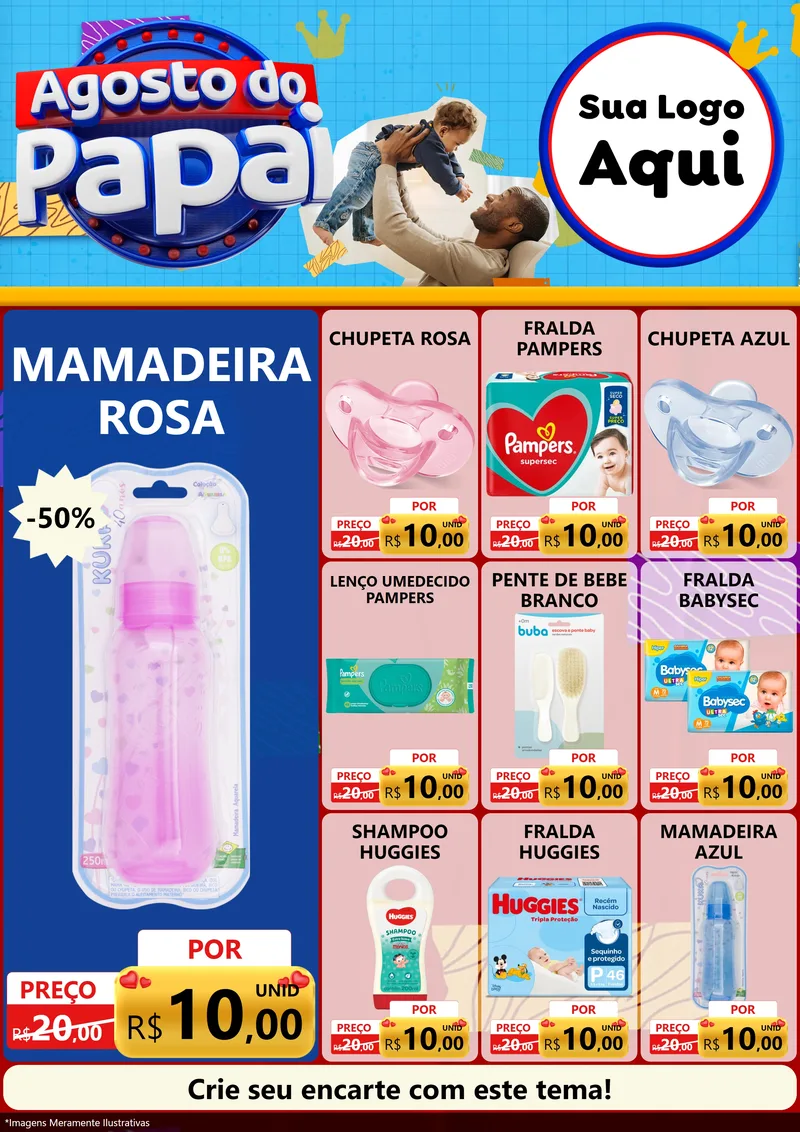 Modelo de Encarte para Encarte A4 Vertical com o tema Agosto do Papai para Bebês