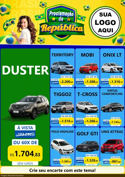 Modelo de Encarte para Encarte A4 Vertical com o tema Proclamação da República para Concessionaria de Carros