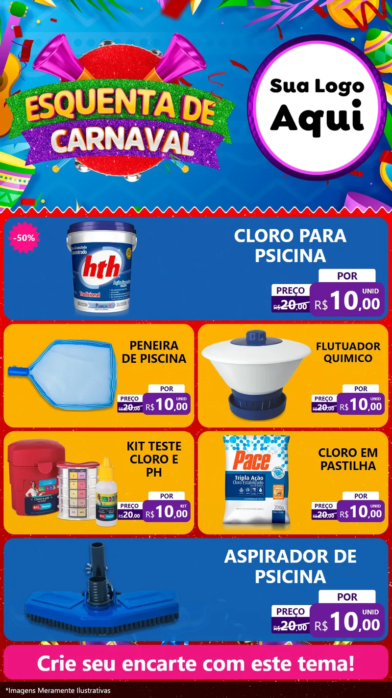 Modelo de TV para TV Vertical com o tema Esquenta de Carnaval para Produtos para Piscina