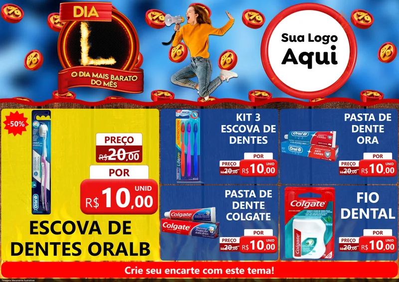 Modelo de Encarte para Encarte A4 Horizontal com o tema Dia L - O Dia Mais Barato Do Mês para Higiene Pessoal