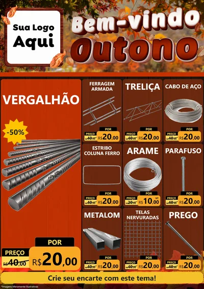 Modelo de Encarte para Encarte A4 Vertical com o tema Bem-vindo Outono para Ferragens