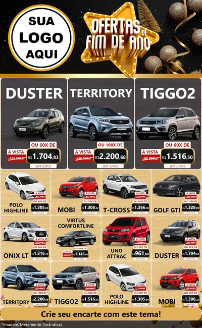 Modelo de Encarte para Encarte Grande com o tema Ofertas de Fim de Ano para Concessionaria de Carros