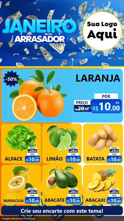 Modelo de Rede Social para Stories com o tema Janeiro Arrasador para Hortifrúti