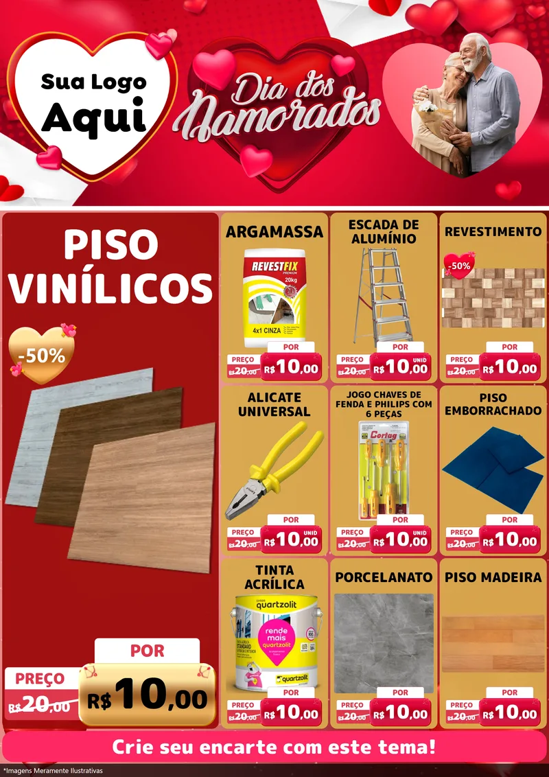 Modelo de Encarte para Encarte A4 Vertical com o tema Dia Dos Namorados para Material para Construção