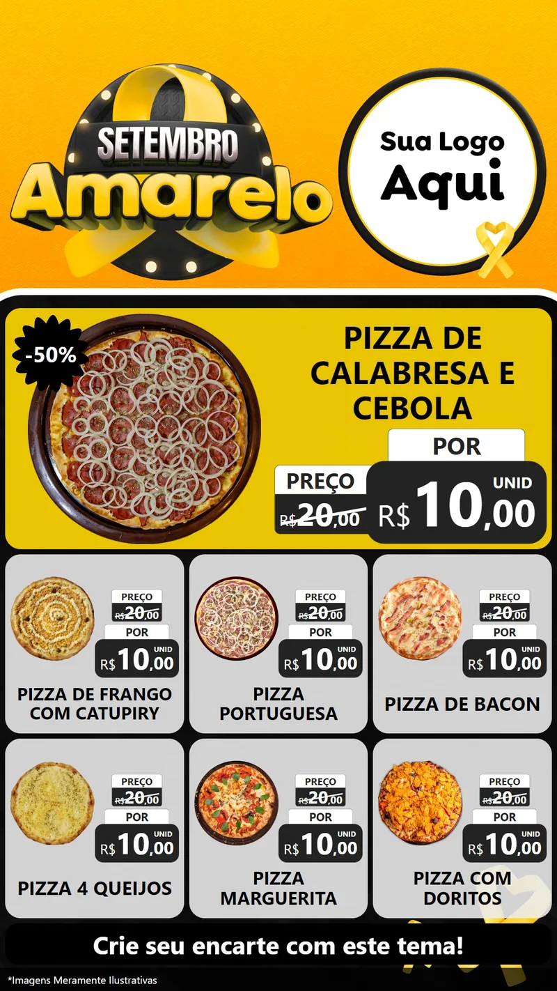 Modelo de Rede Social para Stories com o tema Setembro Amarelo para Pizzaria