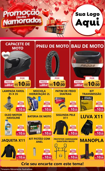 Modelo de Encarte para Encarte Grande com o tema Promoção Dia dos Namorados para Moto peças