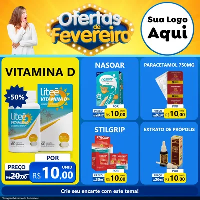 Modelo de Rede Social para Feed Facebook com o tema Ofertas de Fevereiro para Farmácia