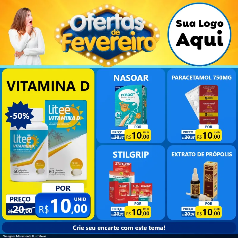 Modelo de Rede Social para Feed Facebook com o tema Ofertas de Fevereiro para Farmácia