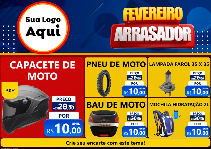 Modelo de Encarte para Encarte A4 Horizontal com o tema Fevereiro Arrasador para Moto peças