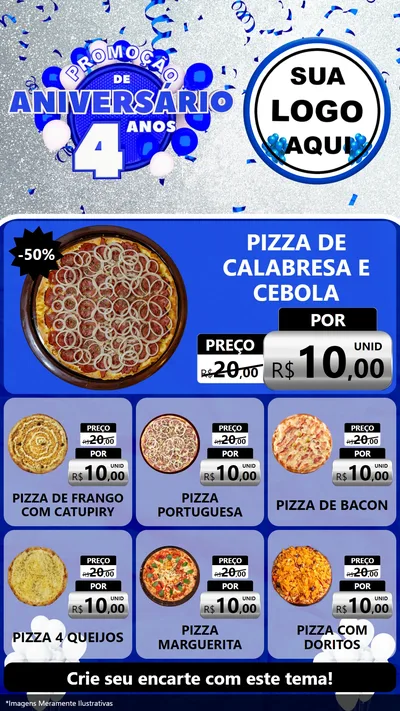 Modelo de Rede Social para Stories com o tema Promoção de Aniversário - 4 Anos para Pizzaria