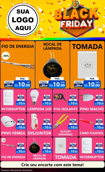 Modelo de Encarte para Encarte Grande com o tema Black Friday para Materiais Elétricos