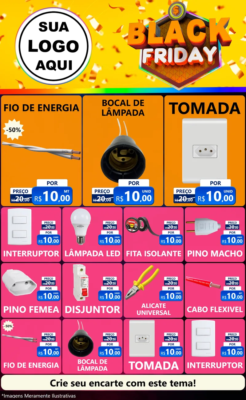 Modelo de Encarte para Encarte Grande com o tema Black Friday para Materiais Elétricos