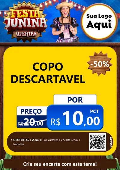 Modelo de Cartaz para Cartaz A4 Vertical com o tema Festa Junina Ofertas para Embalagens