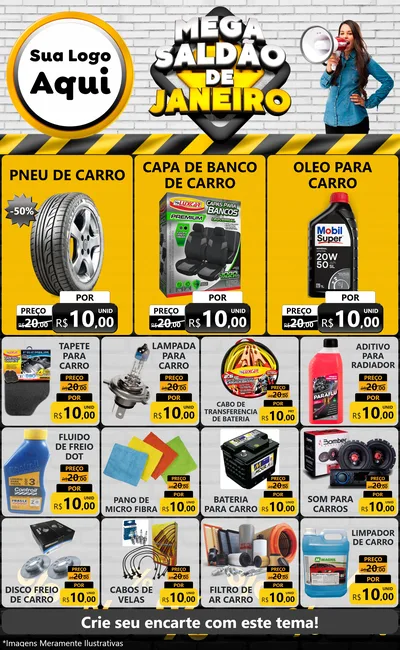 Modelo de Encarte para Encarte Grande com o tema Mega Saldão de Janeiro para Auto peças