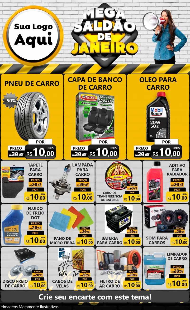 Modelo de Encarte para Encarte Grande com o tema Mega Saldão de Janeiro para Auto peças