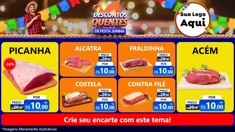 Modelo de TV para TV Horizontal com o tema Descontos Quentes de Festa Junina para Açougue