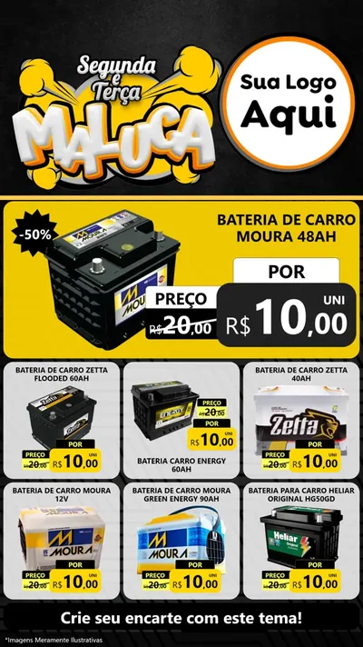 Modelo de Rede Social para Stories com o tema Segunda e Terça Maluca para Baterias Elétricas