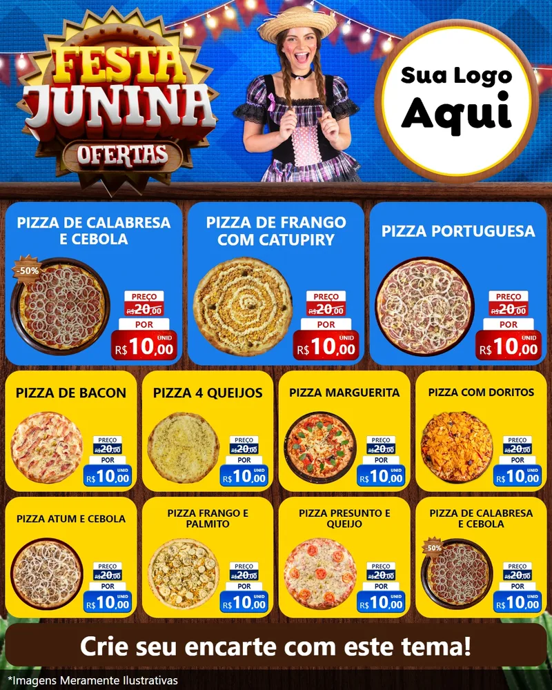 Modelo de Rede Social para Feed Instagram com o tema Festa Junina Ofertas para Pizzaria