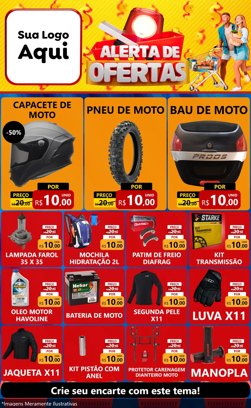Modelo de Encarte para Encarte Grande com o tema Alerta de Ofertas para Moto peças