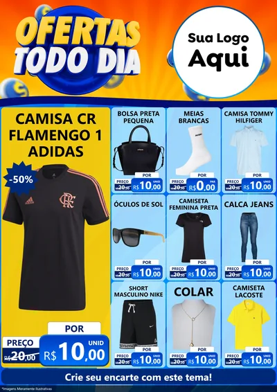 Modelo de Encarte para Encarte A4 Vertical com o tema Ofertas Todo Dia para Roupas e acessórios