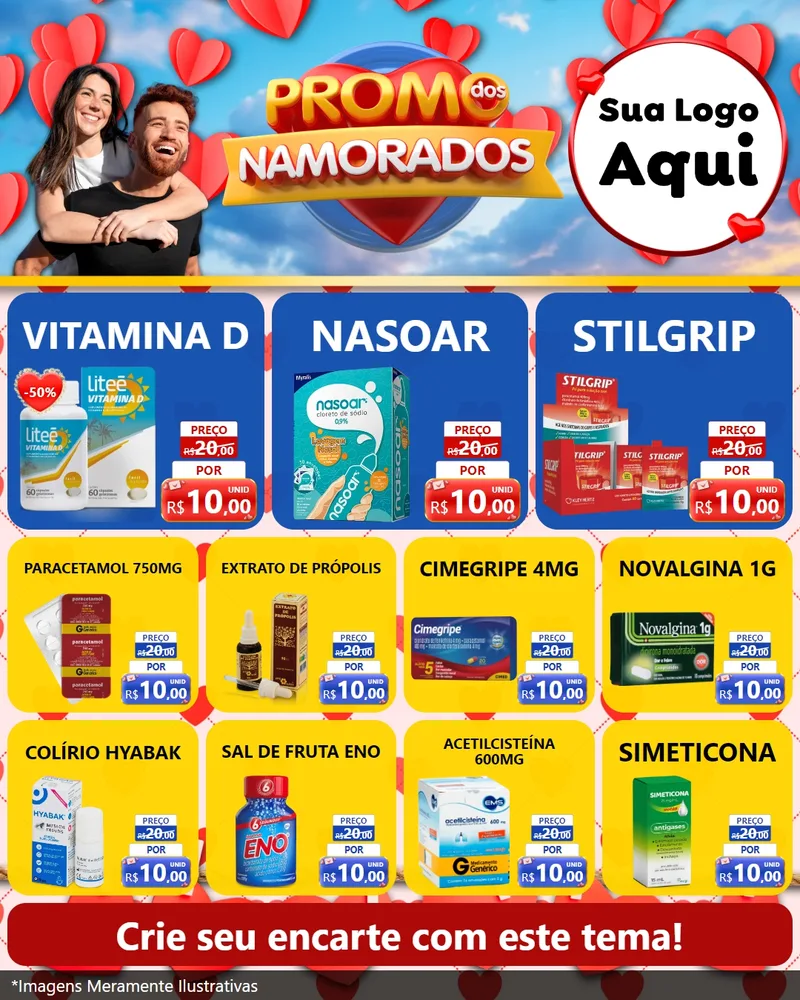 Modelo de Rede Social para Feed Instagram com o tema Promo dos Namorados para Farmácia