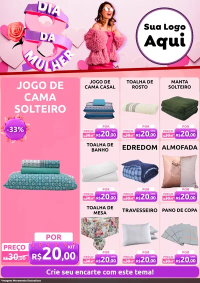 Modelo de Encarte para Encarte A4 Vertical com o tema Dia da Mulher para Cama, Mesa e Banho