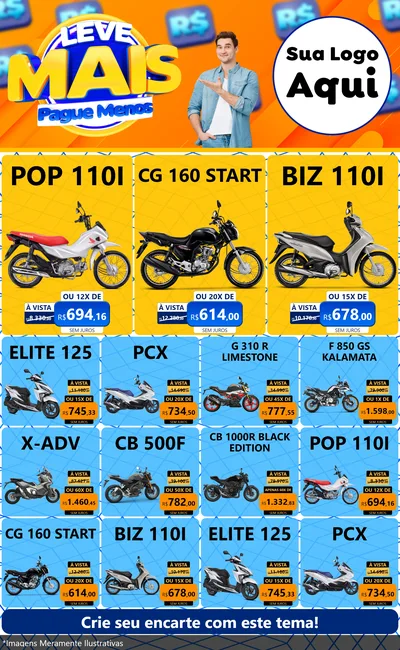 Modelo de Encarte para Encarte Grande com o tema Leve Mais, Pague Menos para Concessionaria de Motos