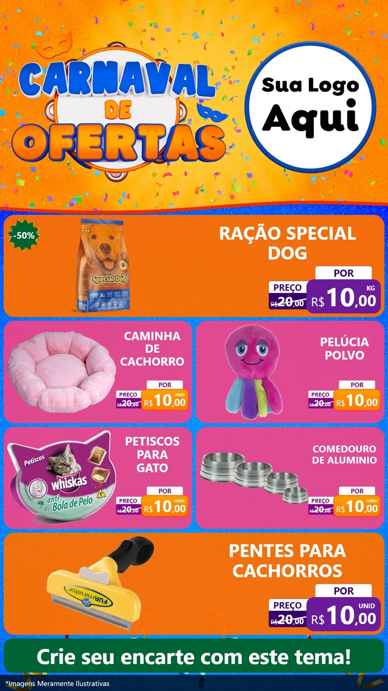 Modelo de TV para TV Vertical com o tema Carnaval de Ofertas para Pet Shop