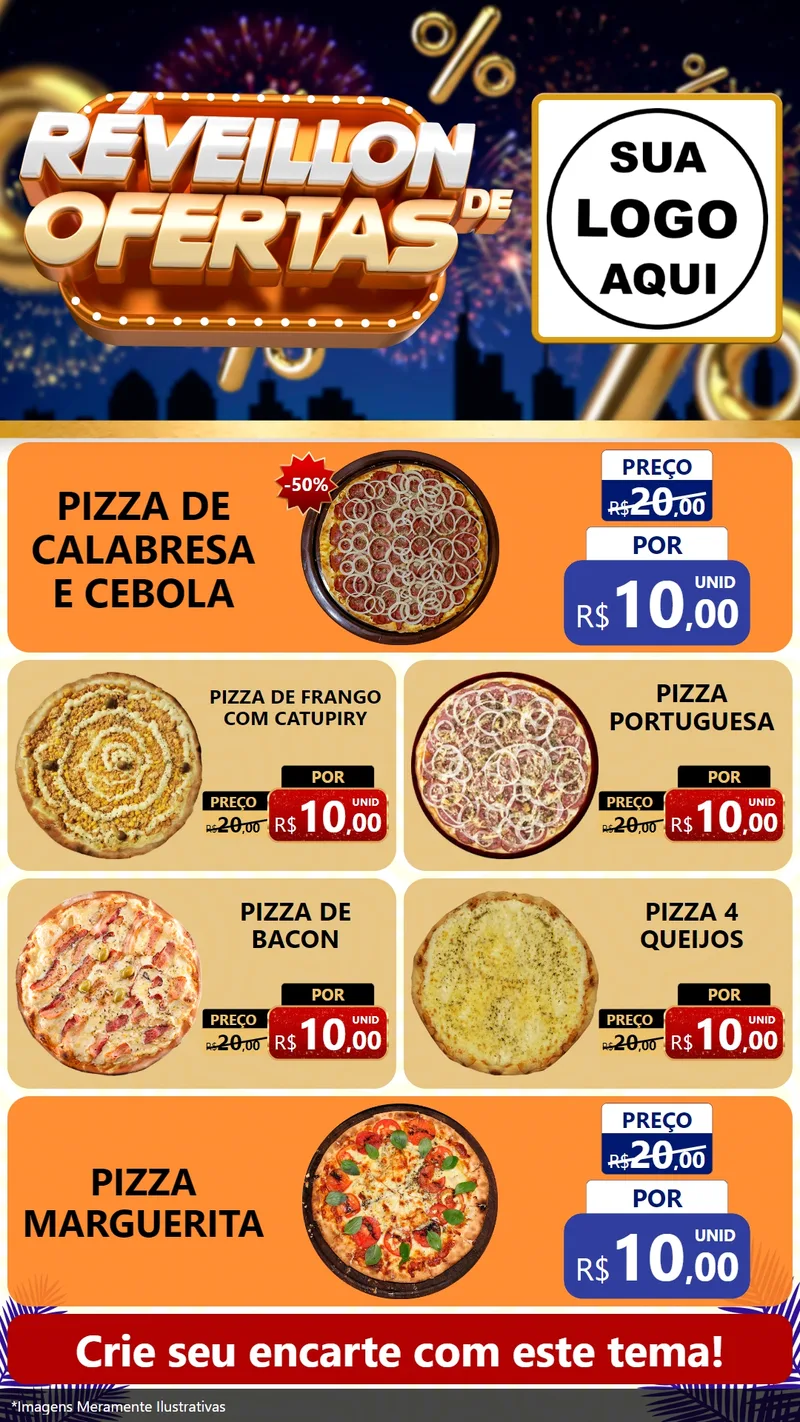 Modelo de TV para TV Vertical com o tema Réveillon de Ofertas para Pizzaria