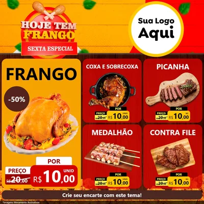 Modelo de Rede Social para Feed Facebook com o tema Hoje tem Frango Sexta Especial para Assados