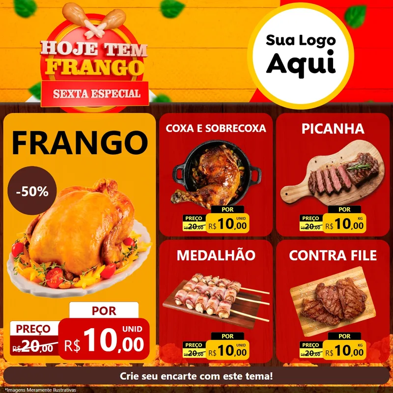 Modelo de Rede Social para Feed Facebook com o tema Hoje tem Frango Sexta Especial para Assados