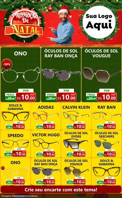 Modelo de Encarte para Encarte Grande com o tema Promoção de Natal para Óticas