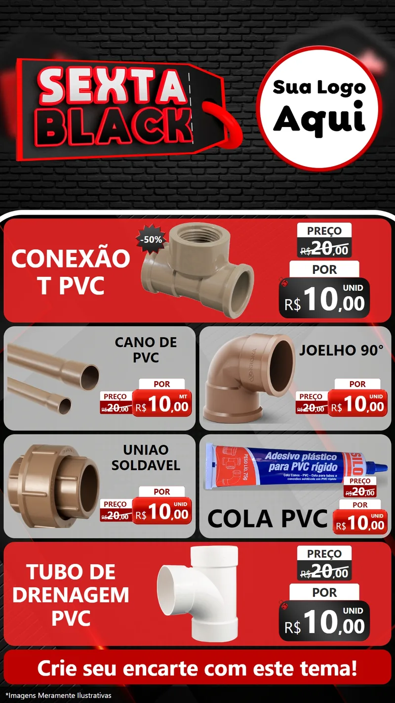 Modelo de TV para TV Vertical com o tema Sexta Black para Tubos e conexões