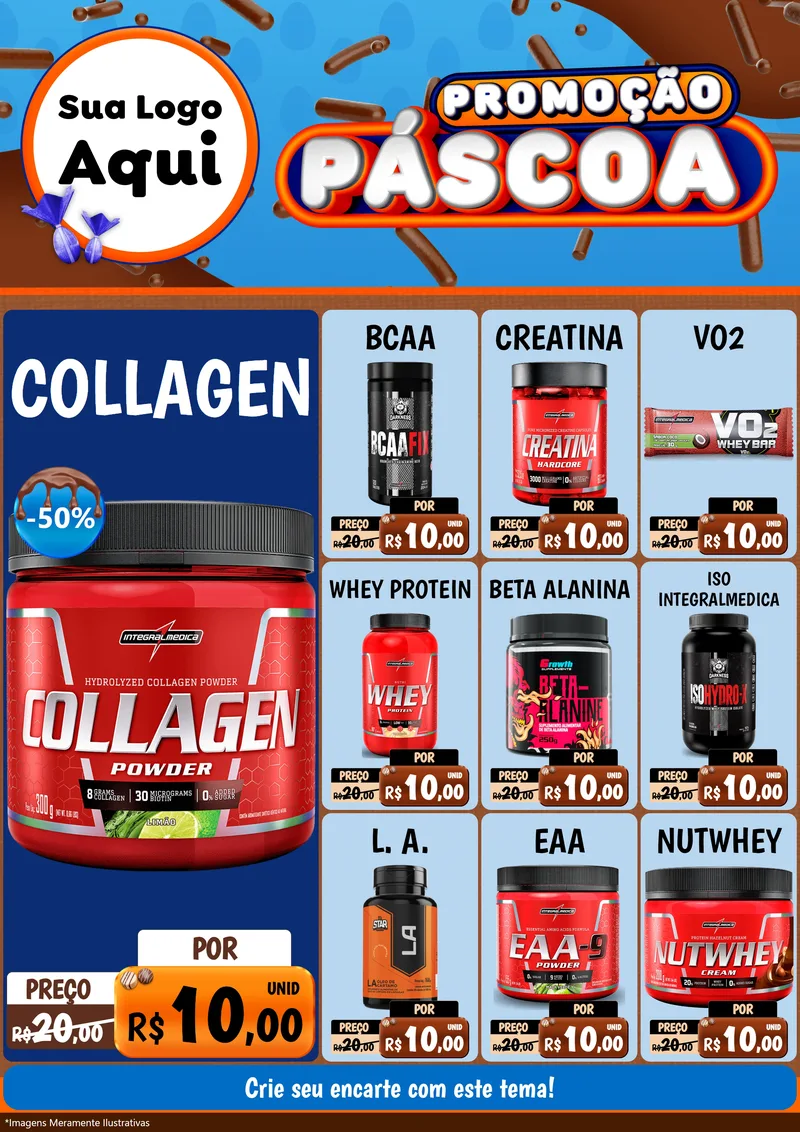 Modelo de Encarte para Encarte A4 Vertical com o tema Promoção Páscoa para Suplementos alimentares