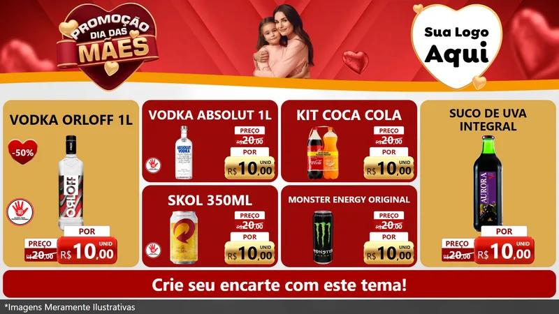 Modelo de TV para TV Horizontal com o tema Promoção Dia das Mães para Distribuidora de bebidas