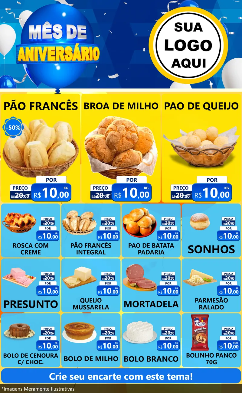 Modelo de Encarte para Encarte Grande com o tema Mês de Aniversário para Padaria
