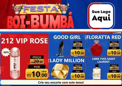 Modelo de Encarte para Encarte A4 Horizontal com o tema Festa Boi Bumbá para Perfumes