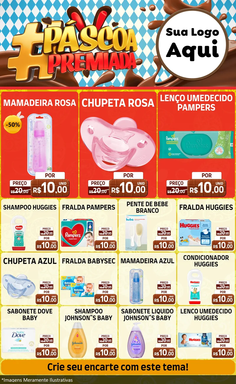Modelo de Encarte para Encarte Grande com o tema Páscoa Premiada para Bebês