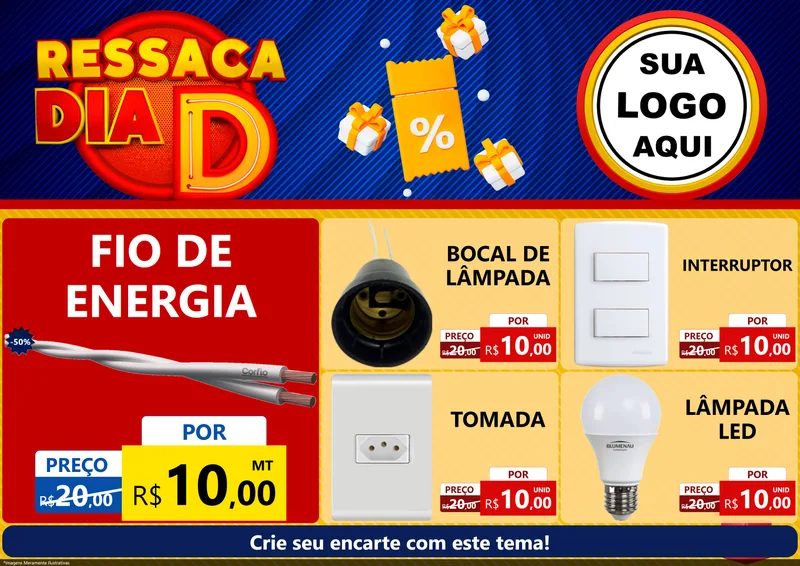 Modelo de Encarte para Encarte A4 Horizontal com o tema Ressaca Dia D para Materiais Elétricos