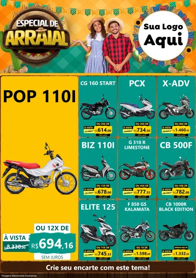 Modelo de Encarte para Encarte A4 Vertical com o tema Especial De Arraial para Concessionaria de Motos