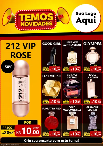Modelo de Encarte para Encarte A4 Vertical com o tema Temos Novidades para Perfumes