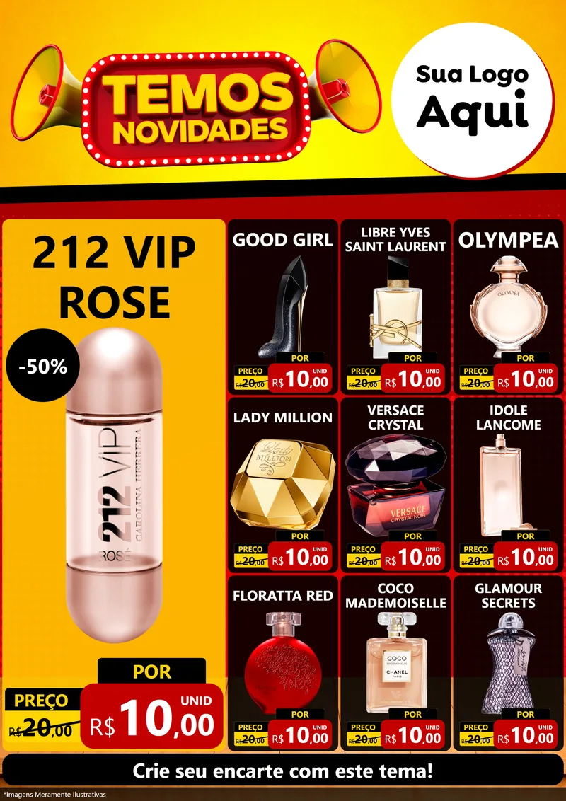 Modelo de Encarte para Encarte A4 Vertical com o tema Temos Novidades para Perfumes