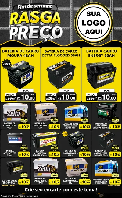 Modelo de Encarte para Encarte Grande com o tema Fim de Semana Rasga Preço para Baterias Elétricas