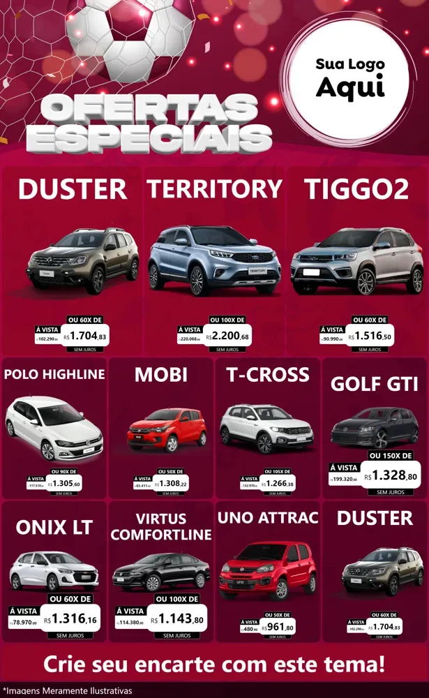 Modelo de Encarte para Encarte Grande com o tema Ofertas Especiais - Futebol para Concessionaria de Carros